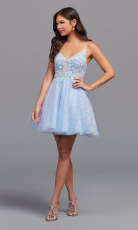 A-Line Sheer-Bodice Short Prom Dress