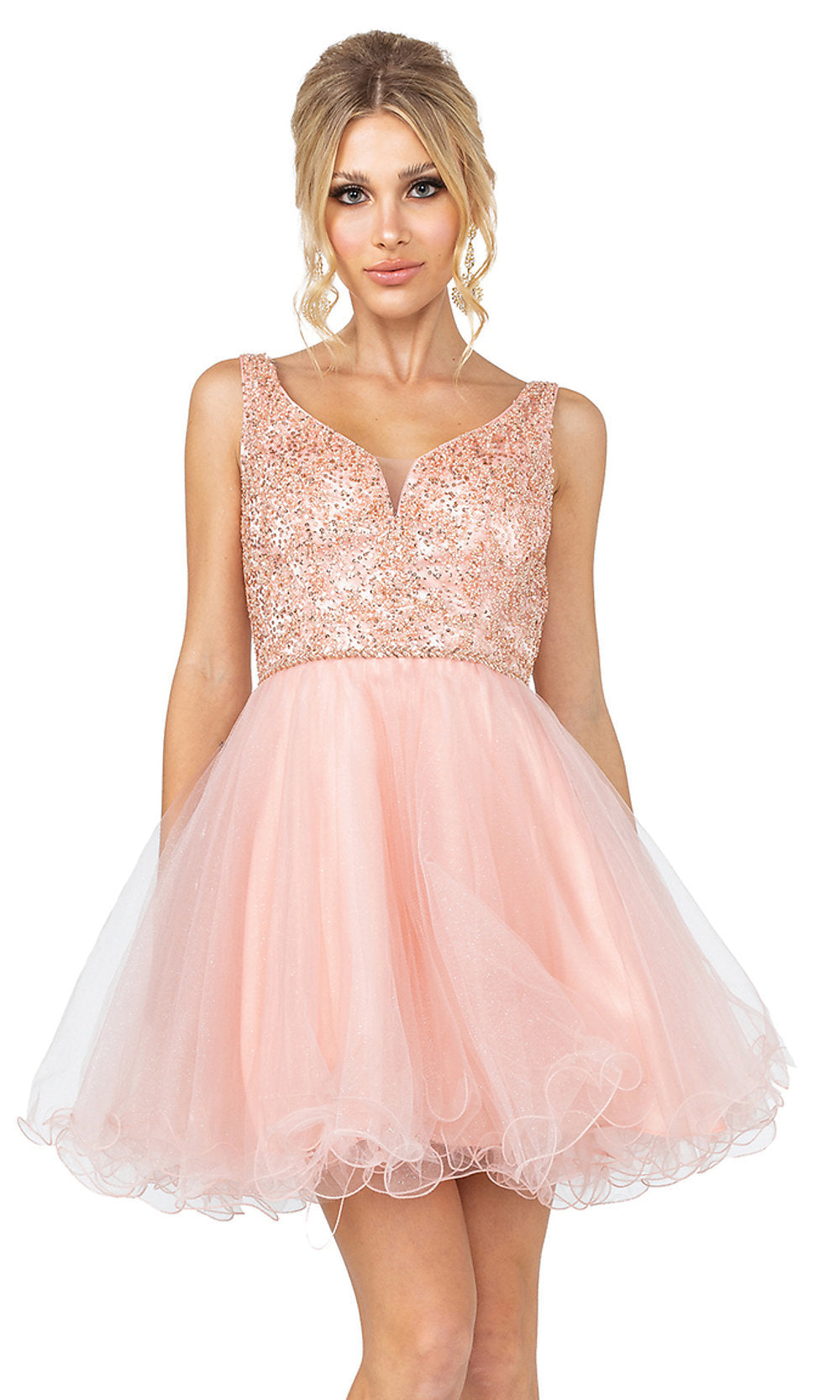 Glitter Rolled-Hem Short Prom Dress