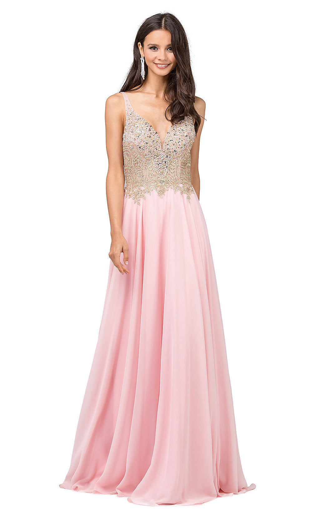 Dancing Queen-Long A-Line Chiffon Prom Dress with Beaded Bodice