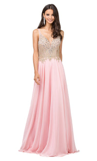 Dancing Queen-Long A-Line Chiffon Prom Dress with Beaded Bodice