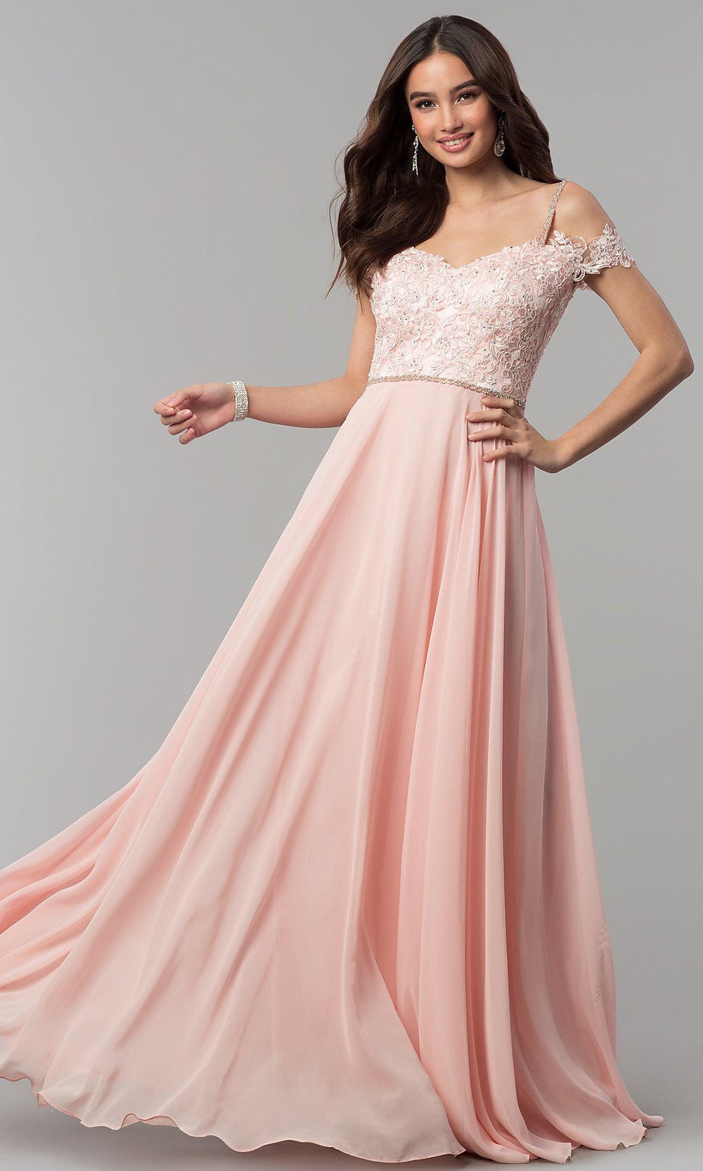 Dancing Queen-Cold-Shoulder Sweetheart Long Chiffon Prom Dress