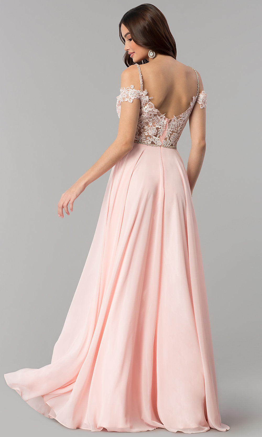 Cold-Shoulder Sweetheart Long Chiffon Prom Dress