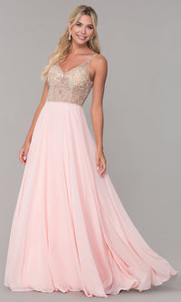 Dancing Queen-Chiffon Open-Back V-Neck Long Prom Dress