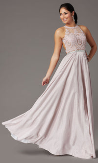Dancing Queen-Long A-Line Glitter-Knit Prom Dress with Pockets