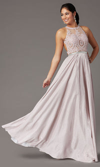 Dancing Queen-Long A-Line Glitter-Knit Prom Dress with Pockets