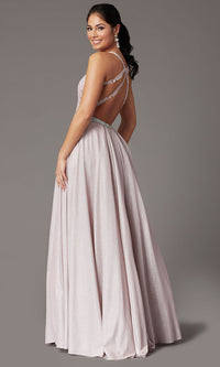 Dancing Queen-Long A-Line Glitter-Knit Prom Dress with Pockets