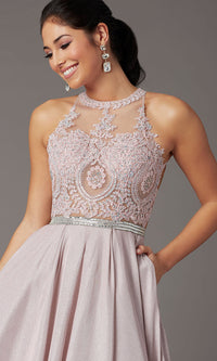 Long A-Line Glitter-Knit Prom Dress with Pockets