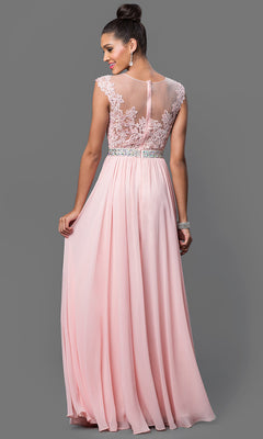Dancing Queen-Embroidered Sheer-Bodice Formal Long Prom Dress