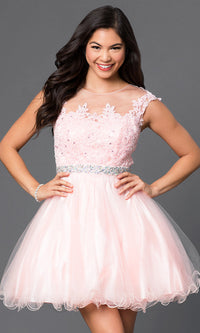 Dancing Queen-Cap-Sleeve Short Homecoming Dress with Beading