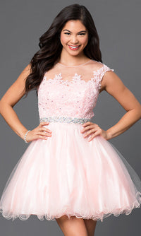 Dancing Queen-Cap-Sleeve Short Homecoming Dress with Beading