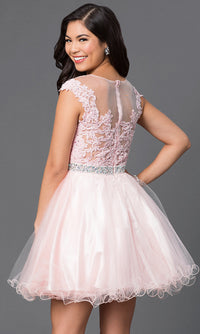 Dancing Queen-Cap-Sleeve Short Homecoming Dress with Beading