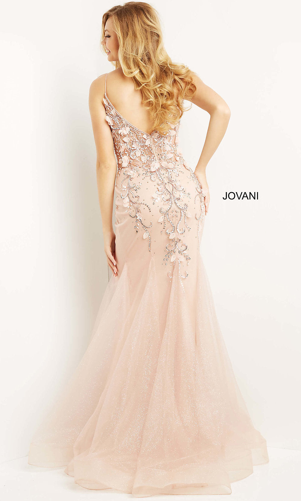 Embellished Sheer-Corset Blush Jovani Prom Dress