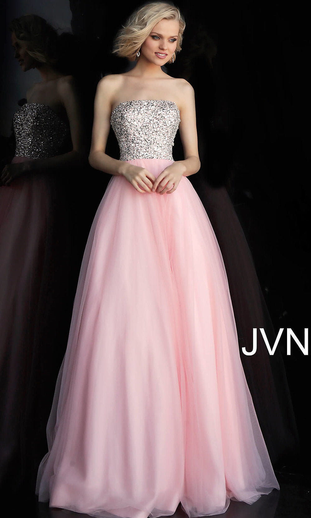 JVN by Jovani Pink Long Ball Gown Prom Dress -PromGirl