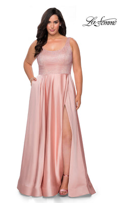 La Femme-La Femme Beaded-Bodice Long A-Line Plus Prom Dress