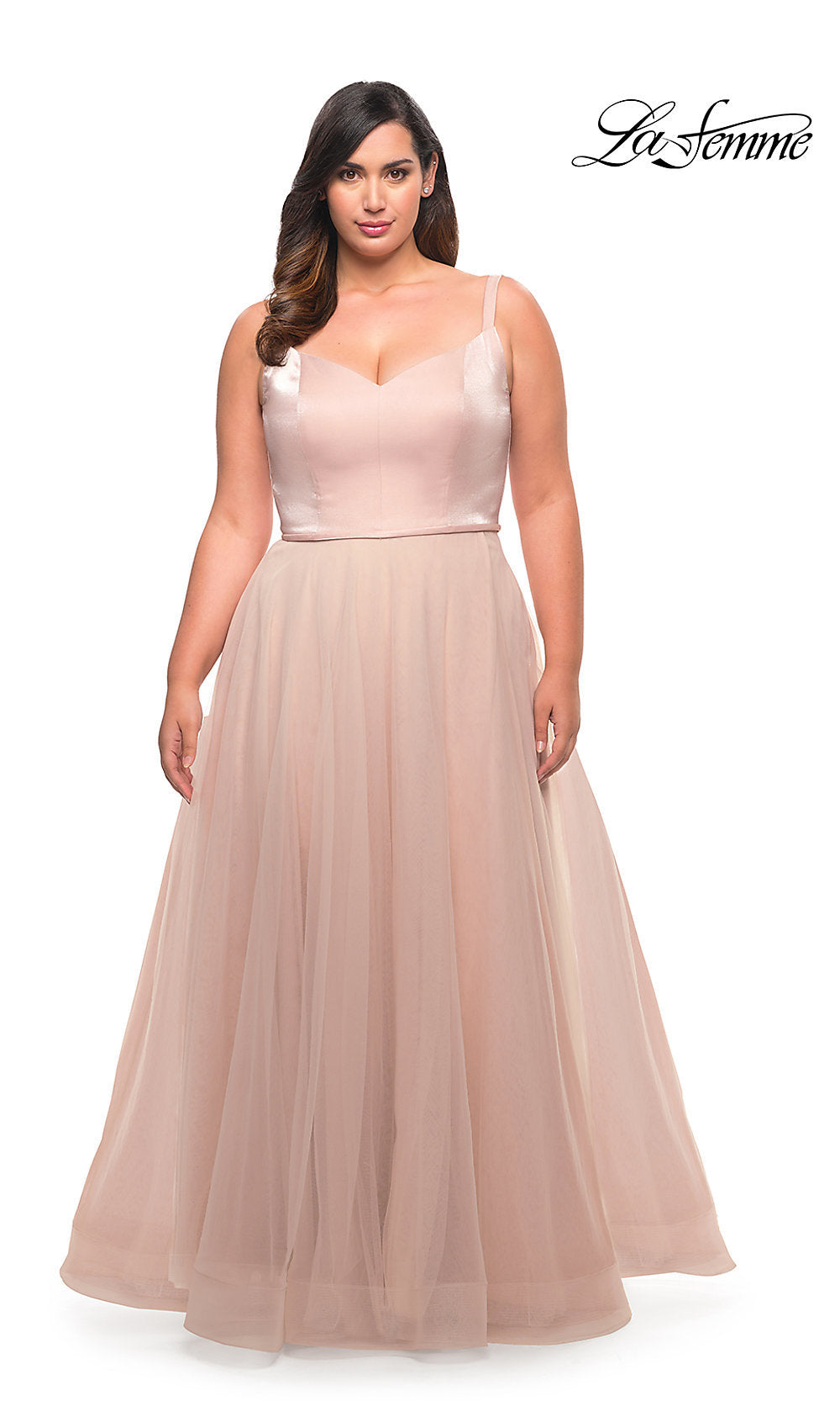 La Femme A-Line Plus-Size Long Prom Dress - PromGirl Blush / 14W