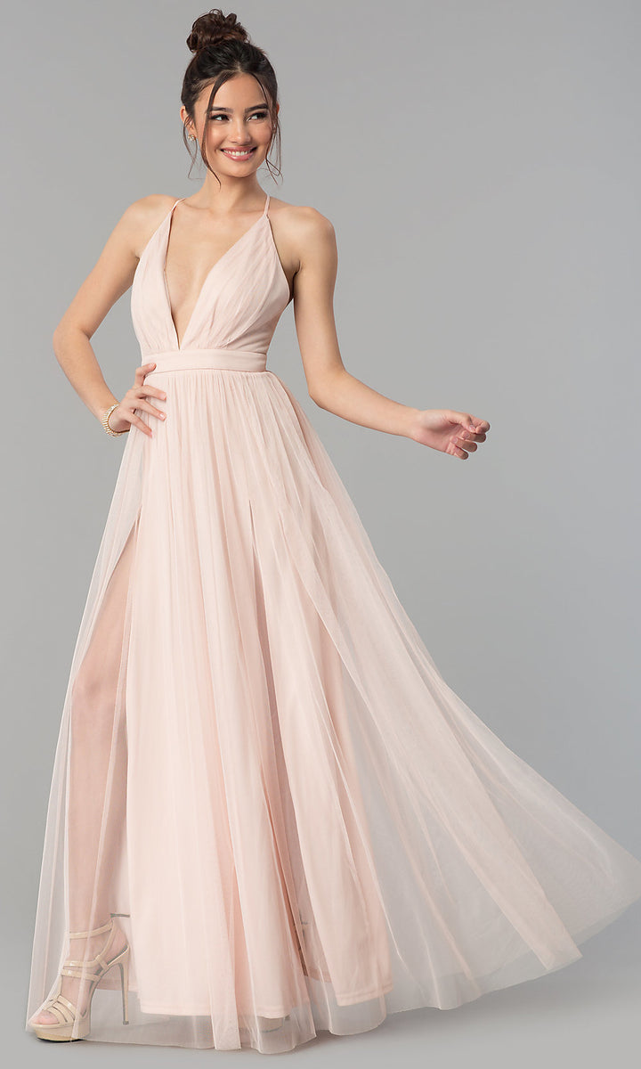 Two-tone Tulle V-neck Prom Dress with Netting Hem – loveangeldress