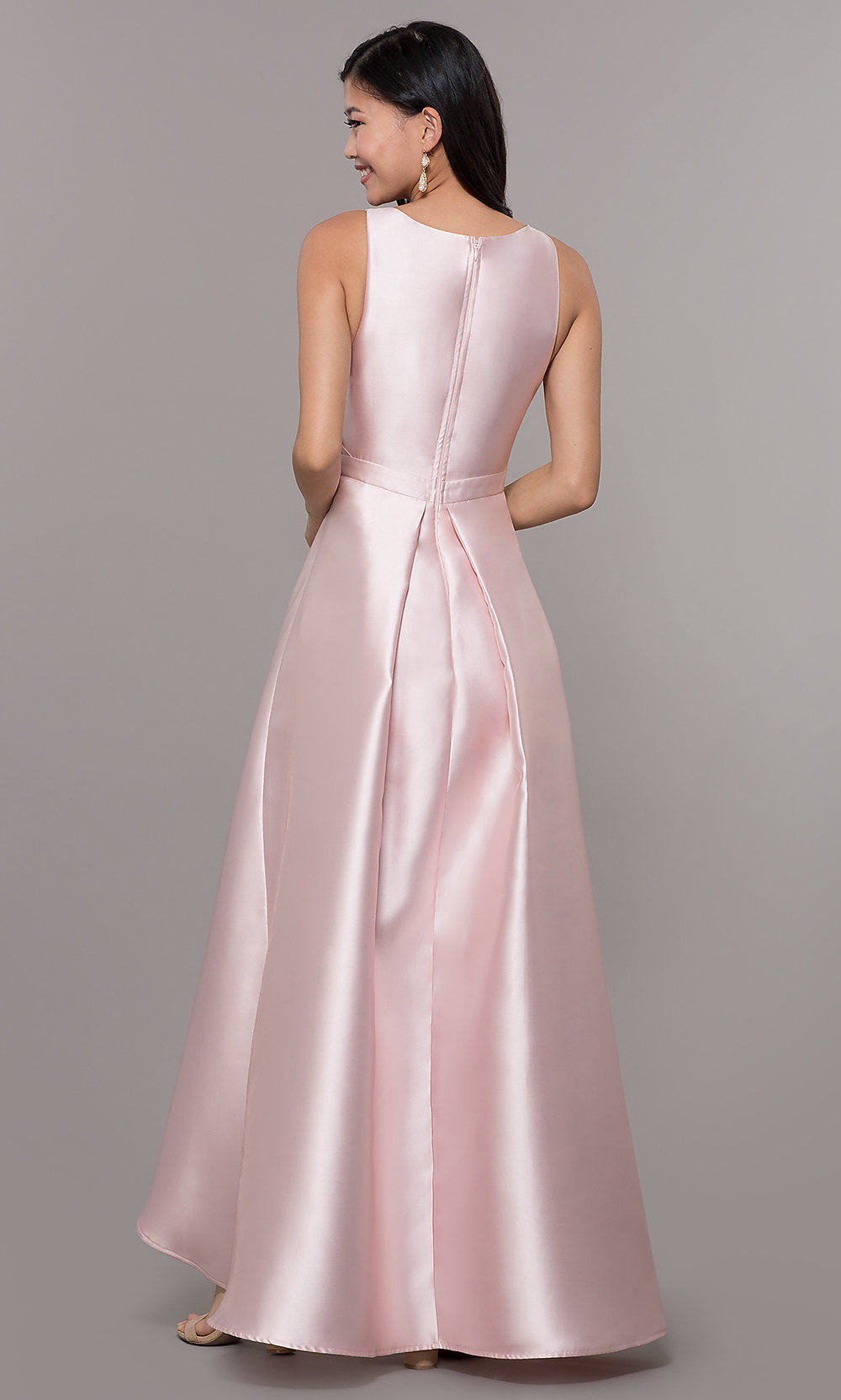 Satin V-Neck High-Low Prom Dress by PromGirl