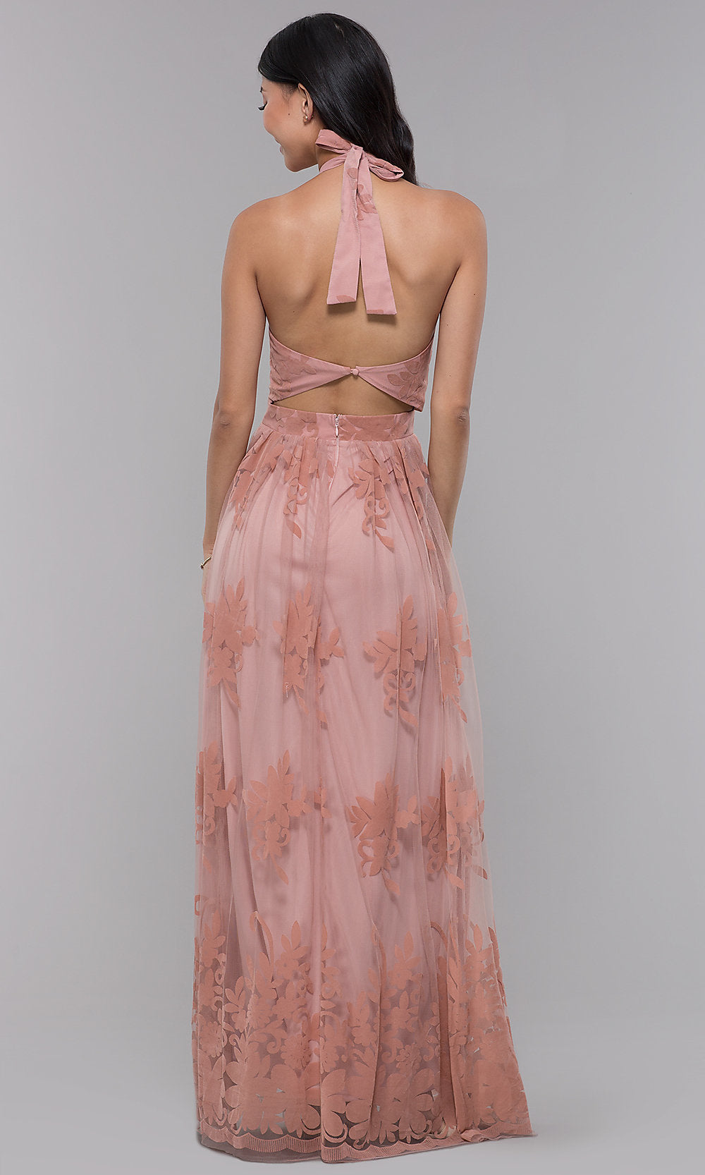 High-Neck Long Halter Formal Dress in Blush Pink