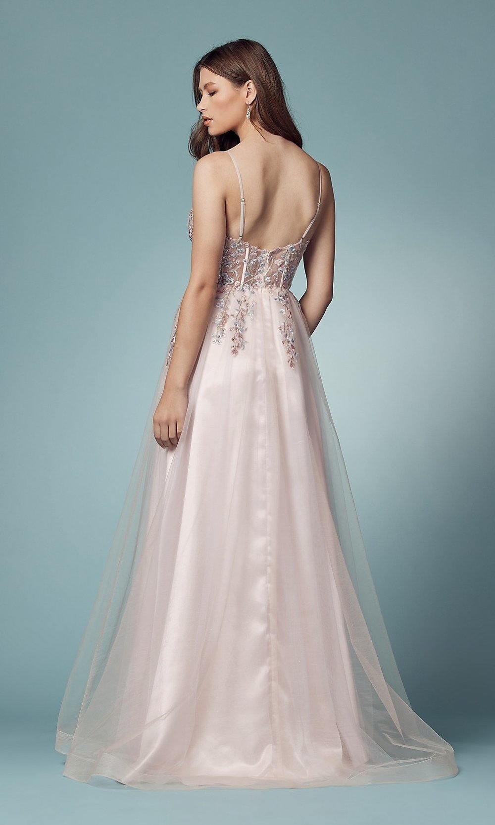 Narianna-Embroidered-Bodice Prom Ball Gown in Blush Pink