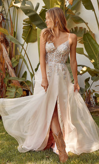 Narianna-Embroidered-Bodice Prom Ball Gown in Blush Pink