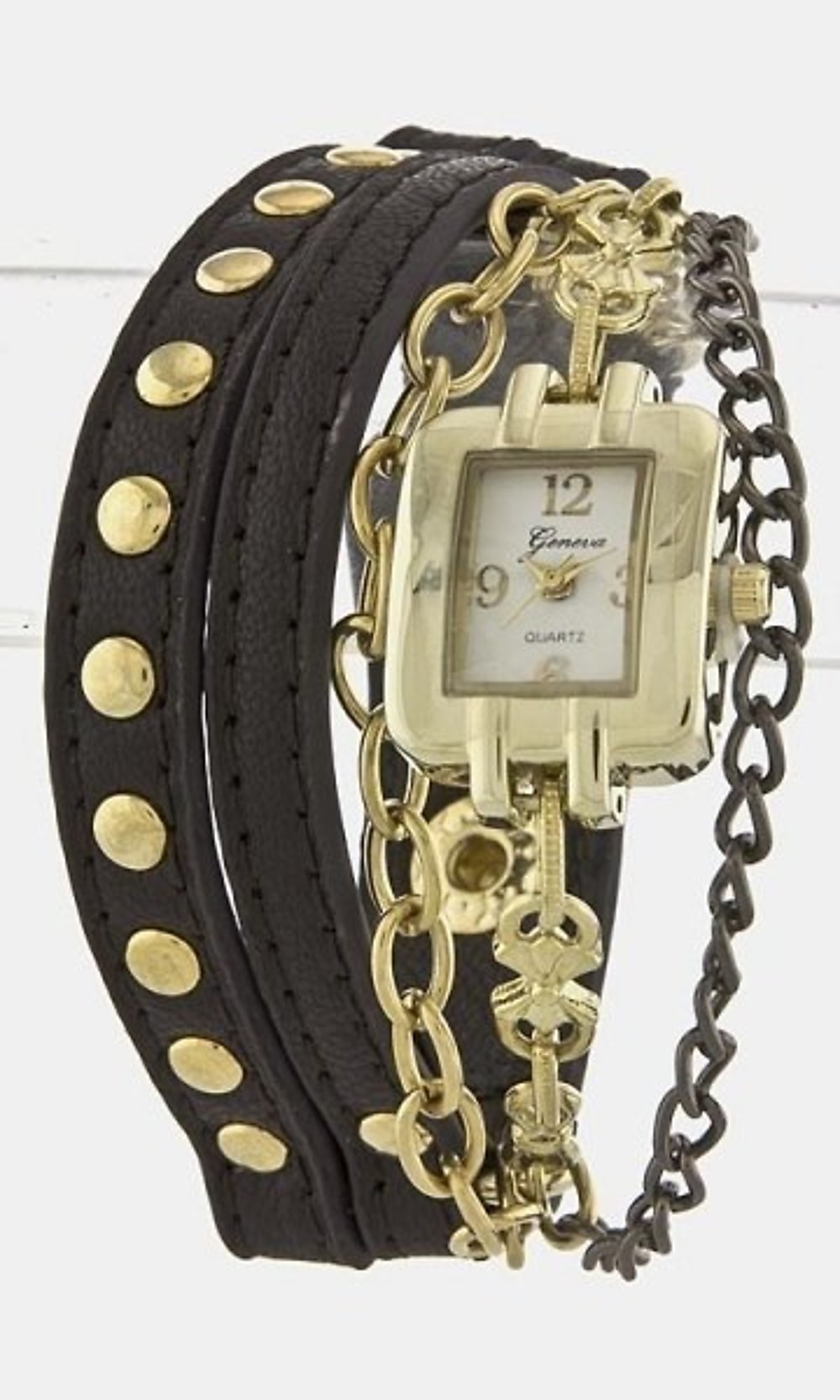 Artini-Watch Bracelet with Studded Leather and Chains