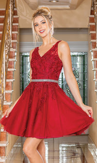 Dancing Queen-Short Prom Dress with Embroidered Sheer Bodice