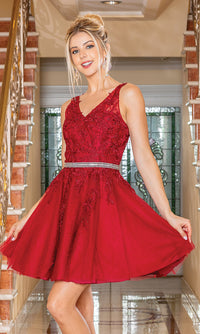 Dancing Queen-Short Prom Dress with Embroidered Sheer Bodice