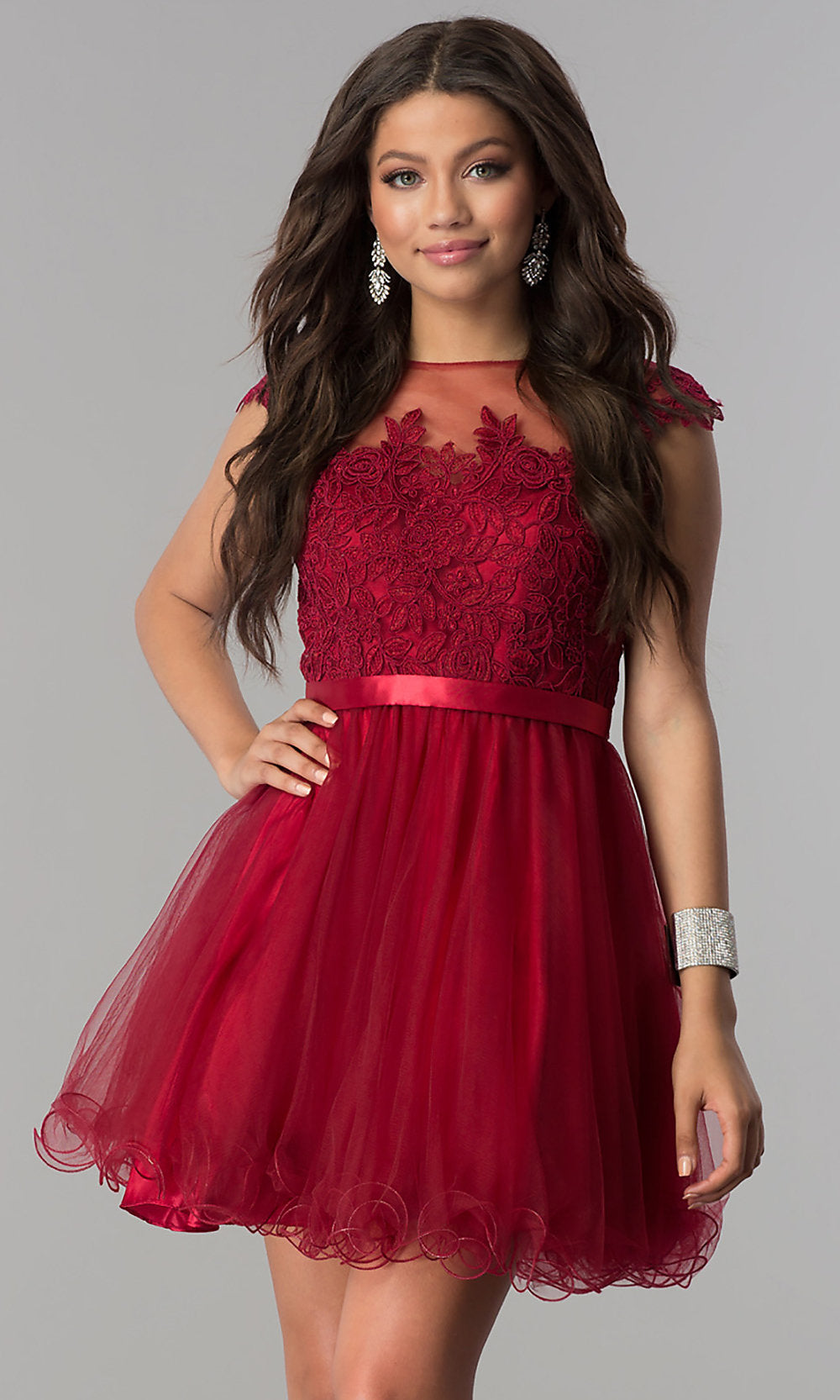 Short Lace-Applique-Bodice Homecoming Dress
