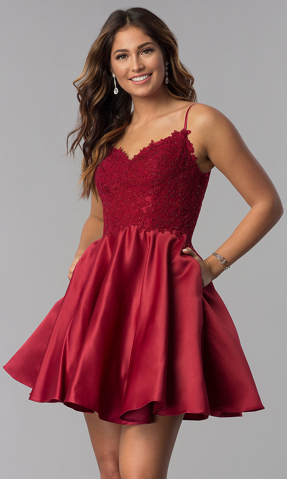 Embroidered-Lace-Applique Short Homecoming Dress