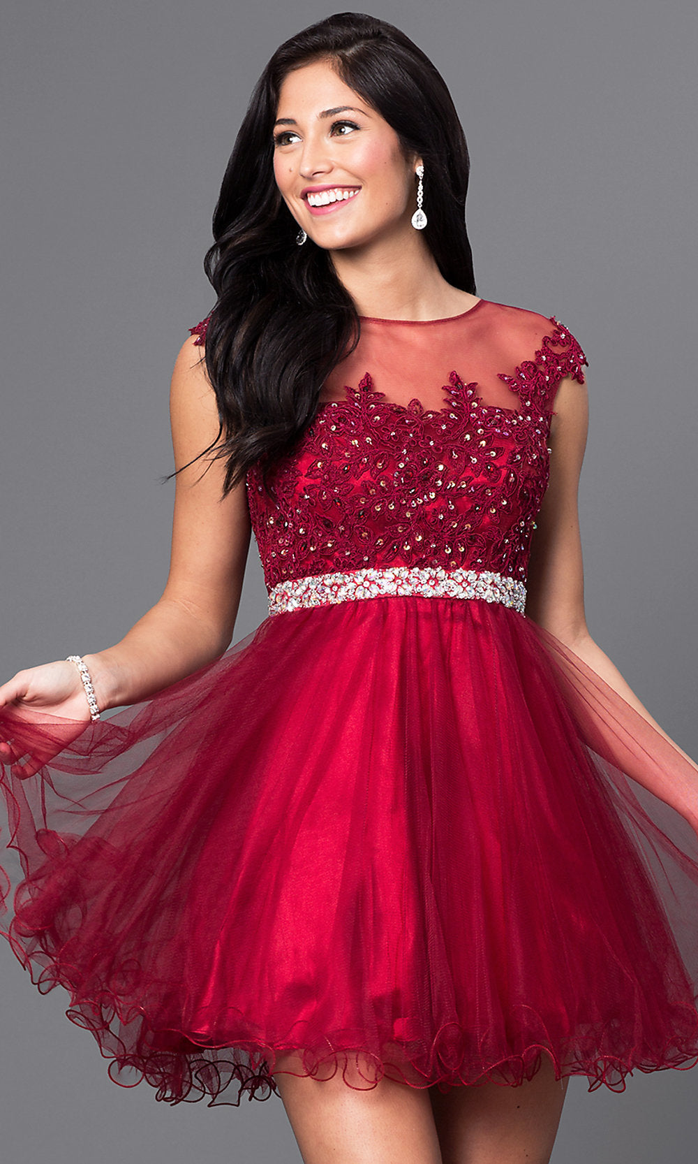 Dancing Queen-Cap-Sleeve Short Homecoming Dress with Beading