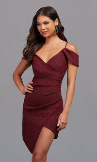 Emerald Sundae-Burgundy Red Tulip-Hem Glitter Homecoming Dress