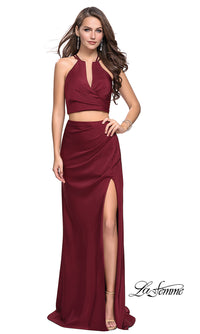La Femme-Long Two-Piece Prom Dress with Ruching