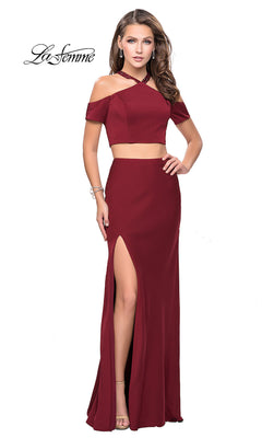 La Femme-Two-Piece Cold-Shoulder Prom Dress by La Femme