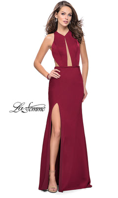 La Femme-La Femme Long Open-Back Prom Dress with Slit