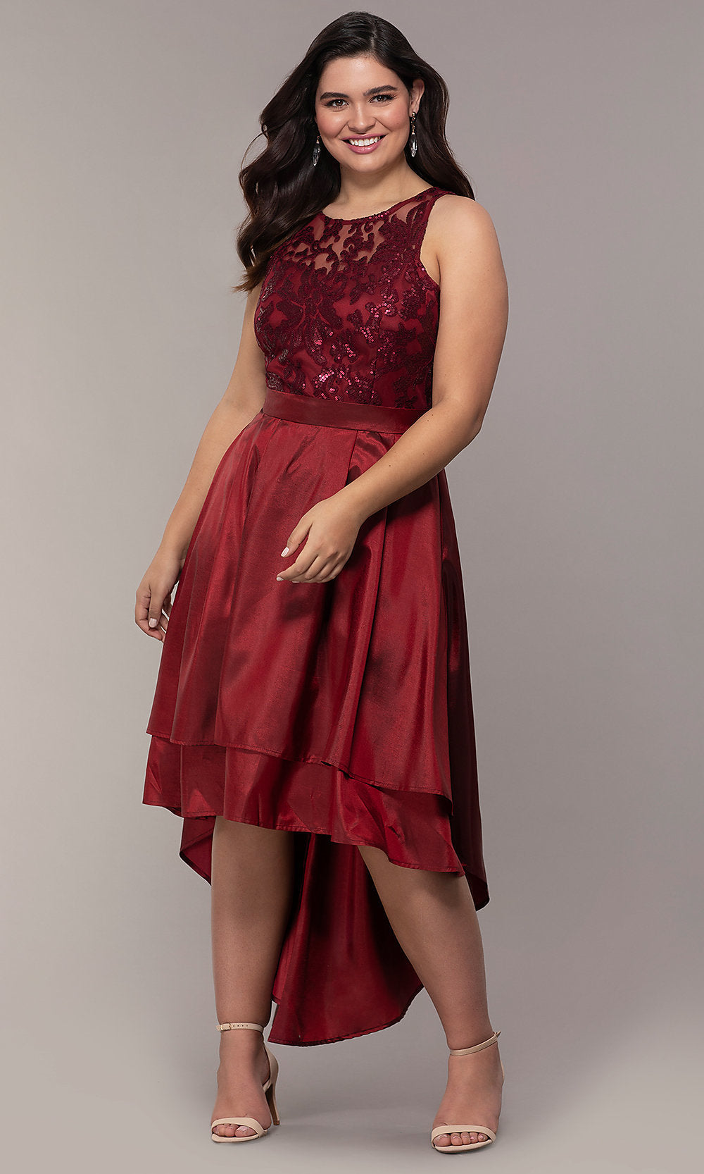 Miss Kim Simply Label-High-Low Sequin-Bodice Plus-Size Prom Dress by Simply