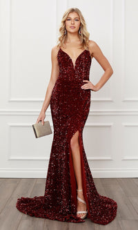 Lace-Up Long Sequin Prom Dress with Side Slit