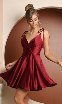 Narianna-Short A-Line Homecoming Dress with Shoulder Ties