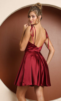 Narianna-Short A-Line Homecoming Dress with Shoulder Ties