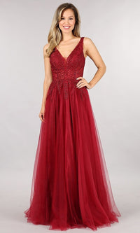 Shail K Embroidered-Bodice Long A-Line Prom Gown