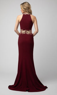 High-Neck Shail K Long Prom Dress with Embroidery