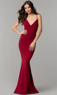 Symphony Fashions-V-Neck Long Open-Back Prom Dress