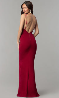 Symphony Fashions-V-Neck Long Open-Back Prom Dress