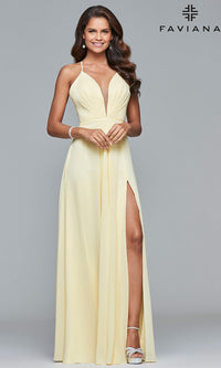 Faviana Low V-Neck Corset Back Prom Dress