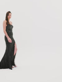 Faviana Lace-Up Back Black Long Beaded Prom Dress