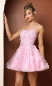 Narianna-Lace-Embroidered Short Baby Doll Homecoming Dress