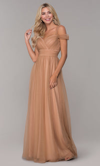 Long Tulle Cold-Shoulder Prom Dress by Elizabeth K