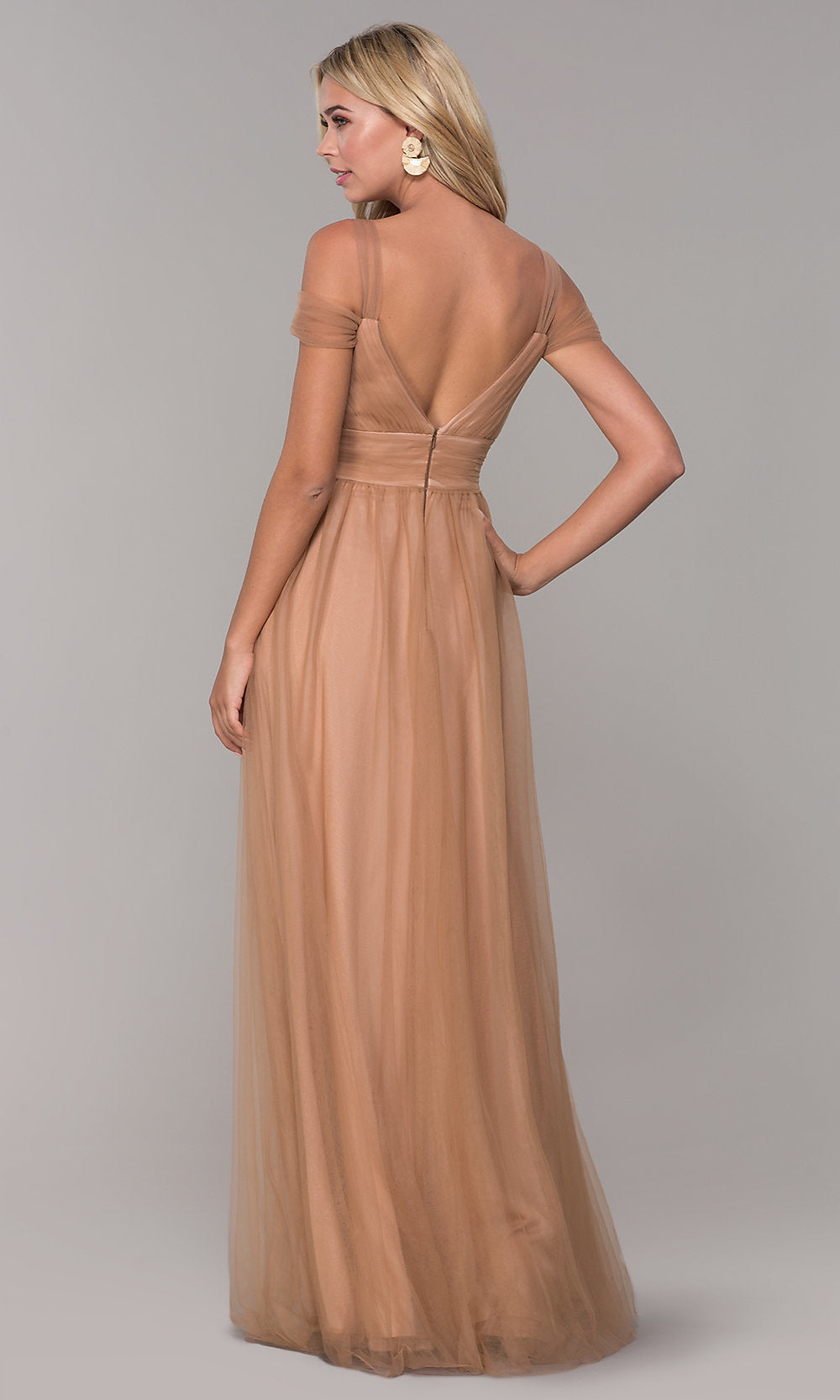 Long Tulle Cold-Shoulder Prom Dress by Elizabeth K