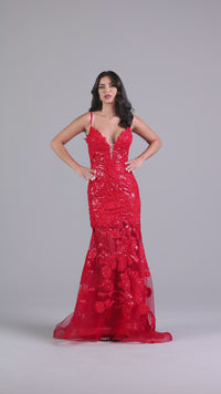 PromGirl Long Red Lace Mermaid Prom Dress