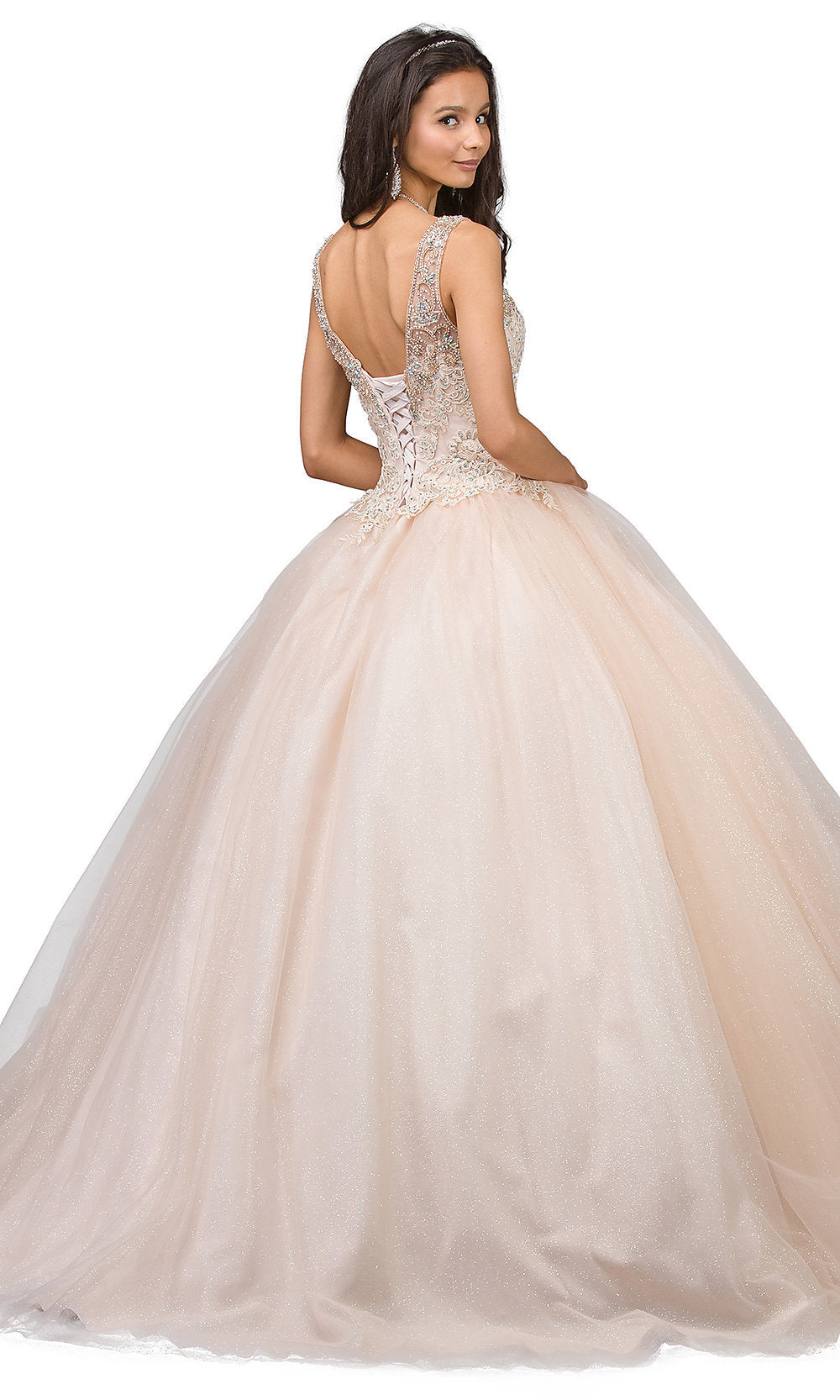 Corset-Back Beaded Champagne Quinceanera Dress