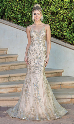 Dancing Queen-Sequin-Print Long Mermaid Prom Dress with Corset